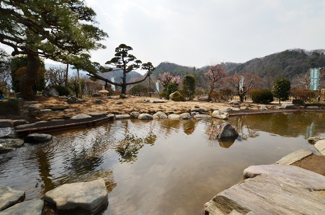 借景を取り入れた落ち着いた庭園