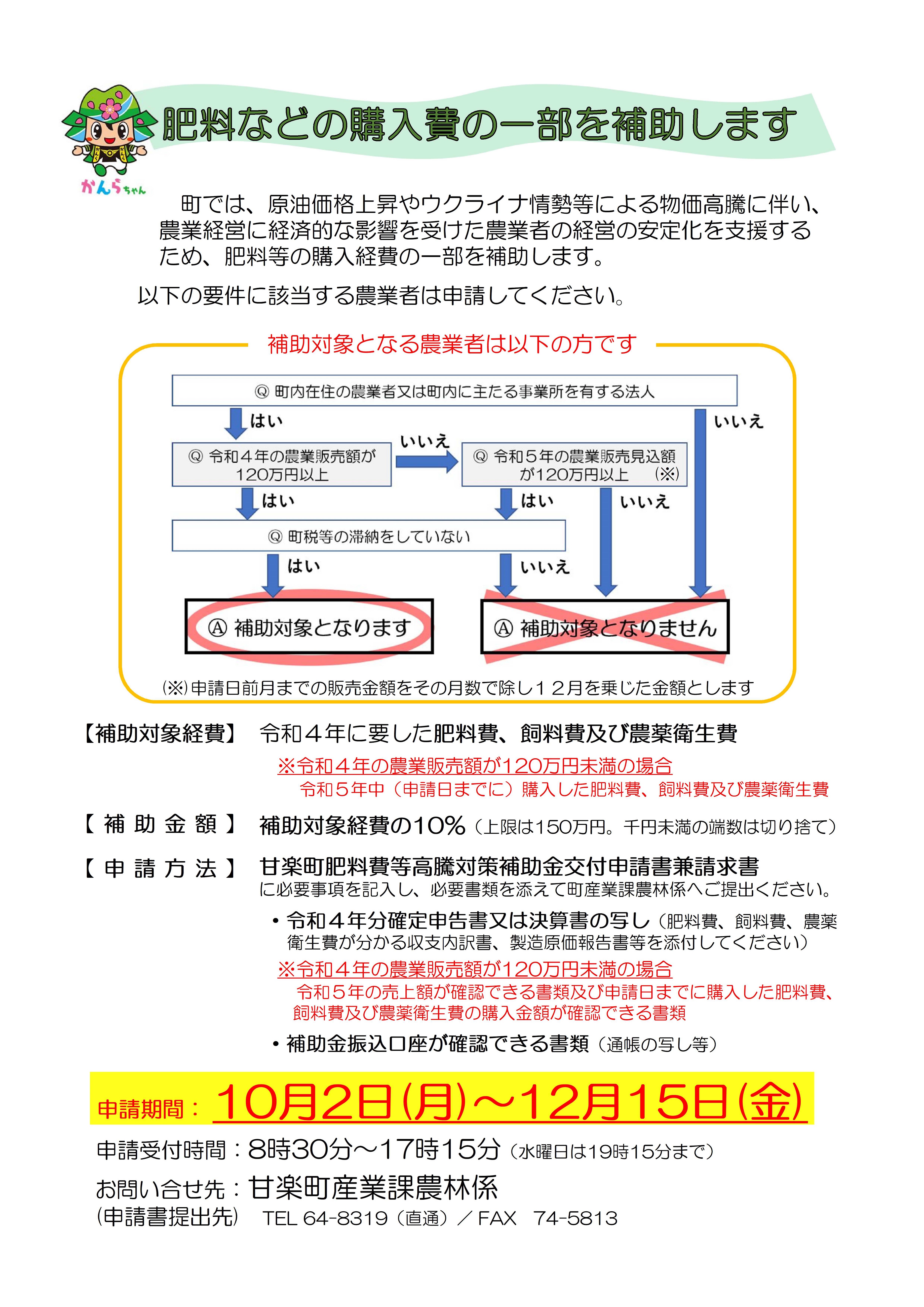 肥料費高騰対策補助金チラシ